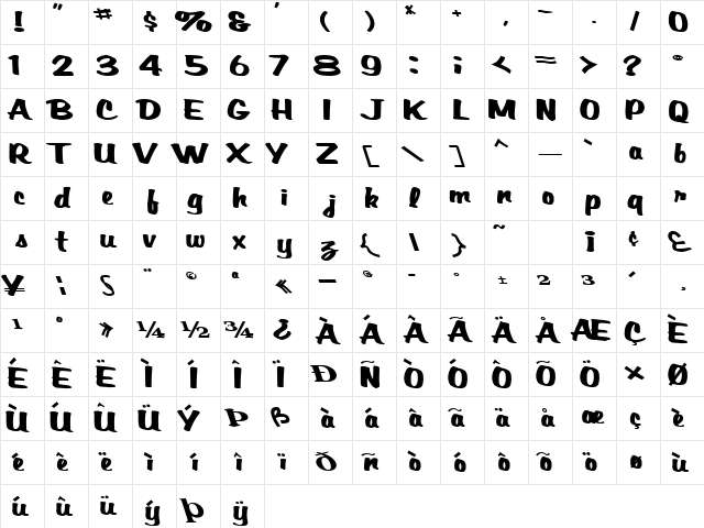 ZenithBay Bold Character Map