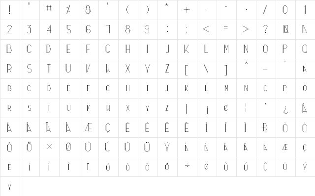 Zicizac Medium Character Map