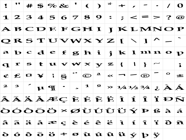 ZigSong55 Regular Character Map