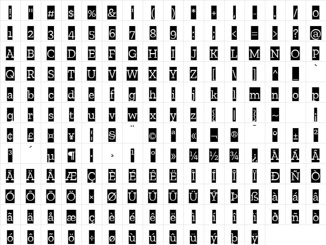 Zilla Slab Highlight Regular Character Map