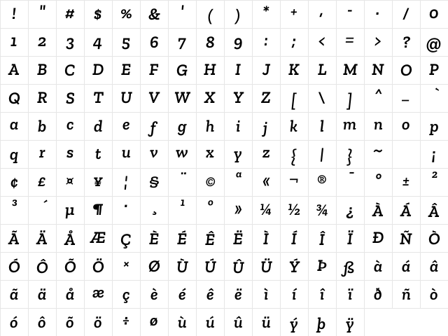 Zilla Slab SemiBold Italic Character Map