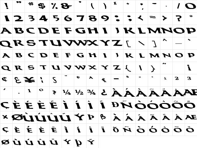 ZipThrough Bold Character Map