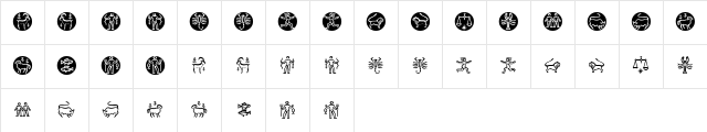 Zodiac Regular Character Map