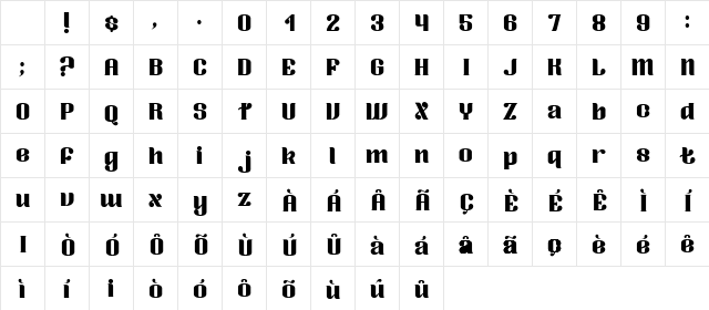 Zoika font Bold Character Map Zoika font Bold Character Map