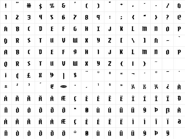 Zollern Extra-Expanded Extra-Expanded Character Map Zollern Extra-Expanded Extra-Expanded Character Map