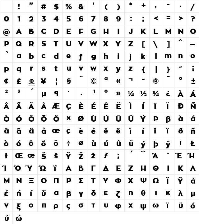 Zona Black Regular Character Map Zona Black Regular Character Map