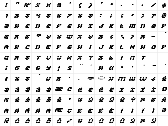 Zoom Runner Title Italic Italic Character Map
