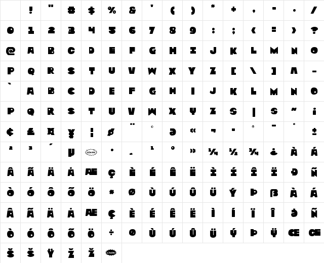Zounderkite Regular Character Map Zounderkite Regular Character Map