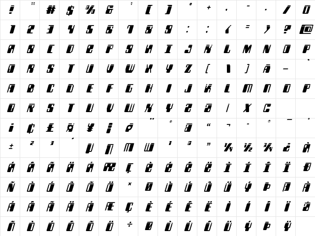 Zyborgs Laser Italic Italic Character Map