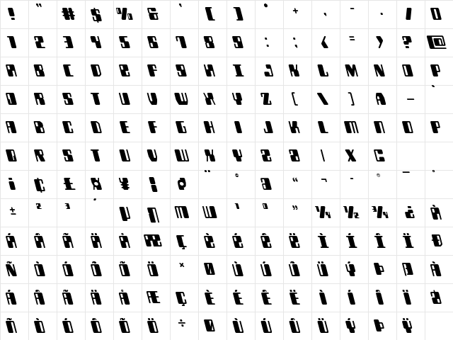 Zyborgs Leftalic Italic Character Map