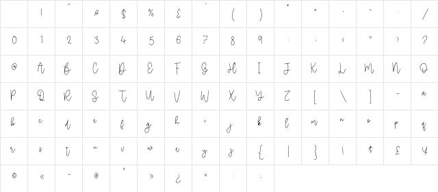 Selimut Hati Regular Character Map Selimut Hati Regular Character Map