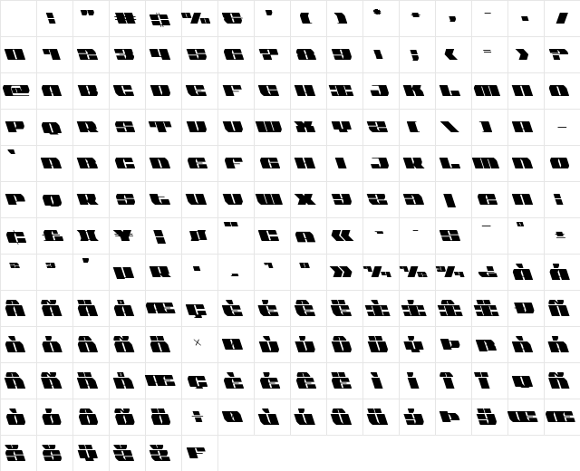 Joy Shark Semi-Condensed Leftalic Semi-Condensed Italic Character Map
