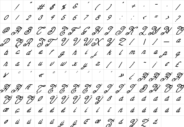 Charlotte Italic Regular Character Map Charlotte Italic Regular Character Map
