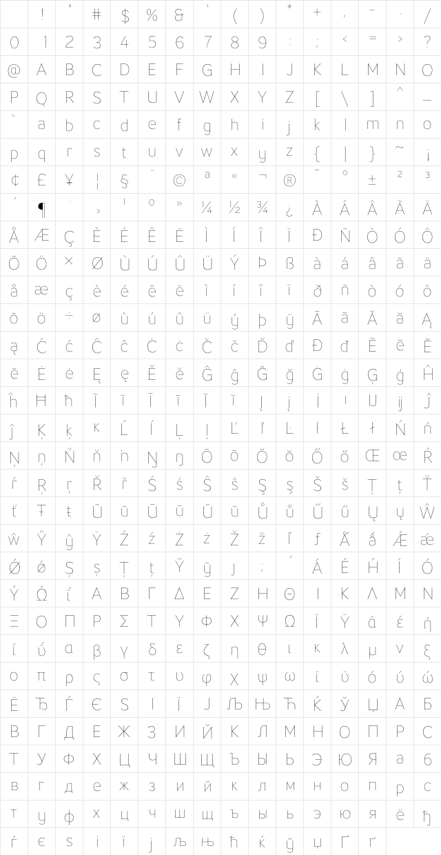 LT Flode Neue Thin Regular Character Map LT Flode Neue Thin Regular Character Map
