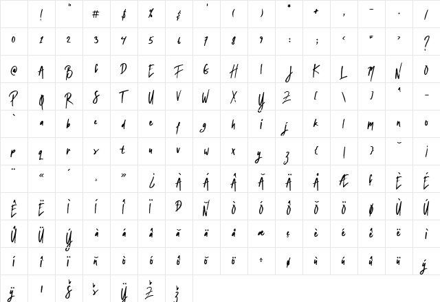 Broken Dark Regular Character Map