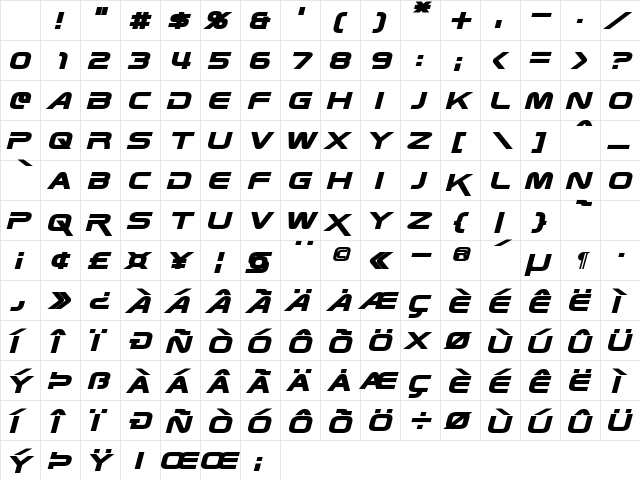 Zebulon Bold Italic Character Map Zebulon Bold Italic Character Map