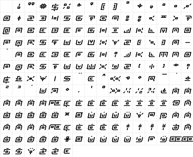 Neon Circuit Expanded Italic Expanded Italic Character Map
