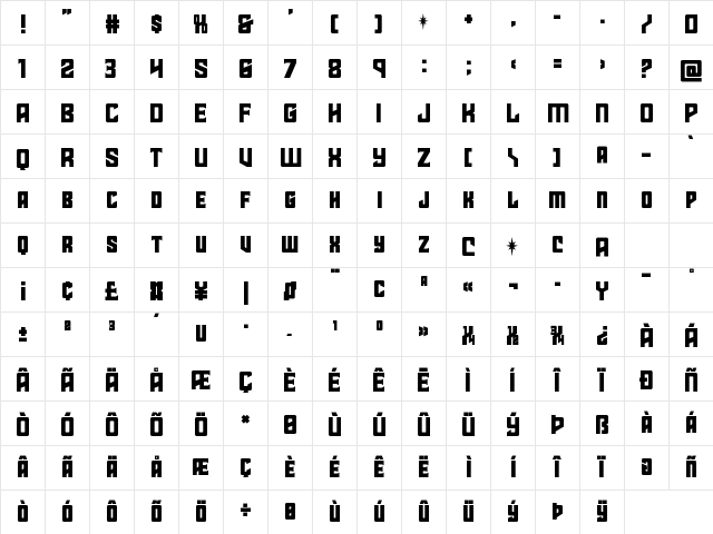 Star Guard Drop-Case Regular Character Map