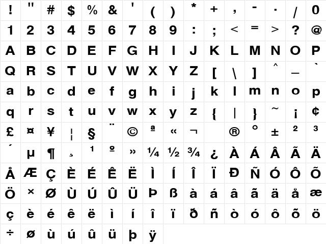 HelveticaExt-Bold Regular Character Map