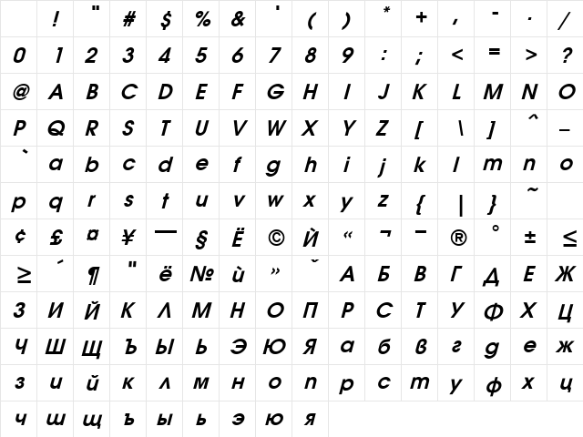 Avanti Bold Italic Character Map Avanti Bold Italic Character Map
