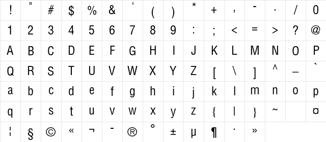 AGLettericaCondensedC Regular Character Map AGLettericaCondensedC Regular Character Map