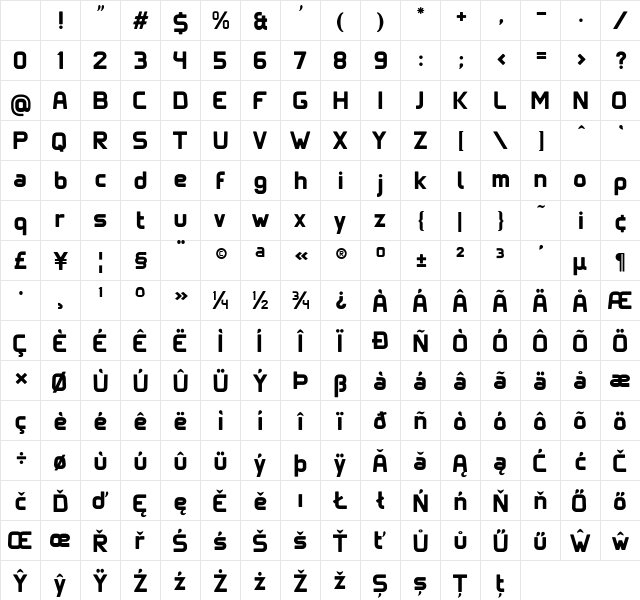 Clipangle Bold Character Map Clipangle Bold Character Map