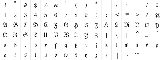 Fallen Window Regular Character Map