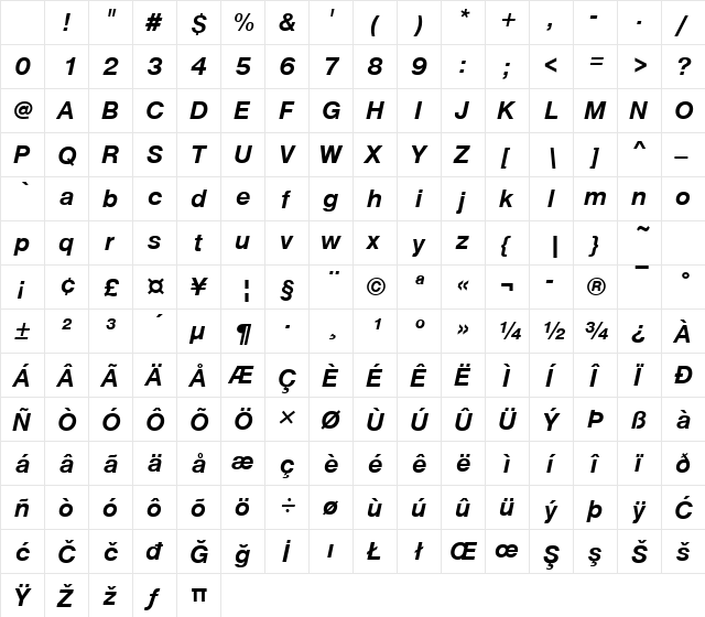 Nimbus Sans Becker D Bold Italic Character Map Nimbus Sans Becker D Bold Italic Character Map
