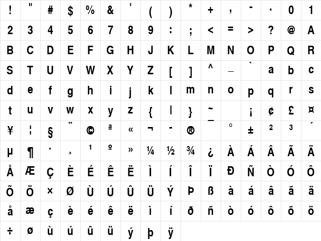 Nimbus Sans Becker LCon Bold Character Map Nimbus Sans Becker LCon Bold Character Map