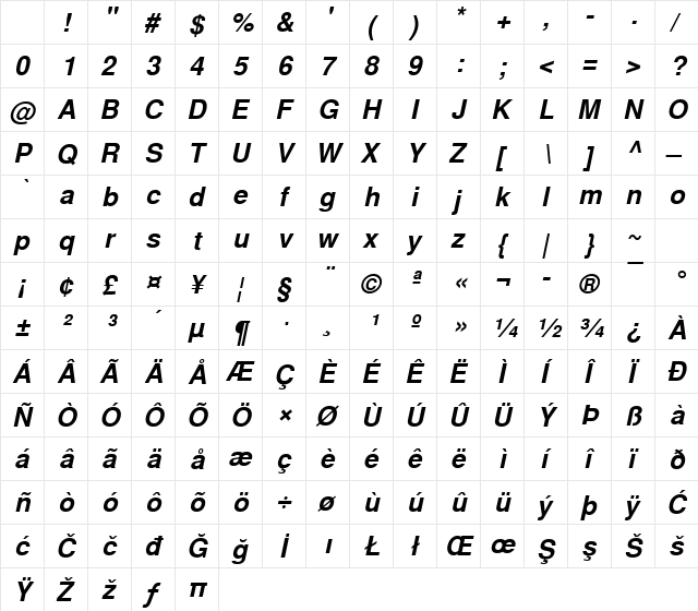 Nimbus Sans Becker L Bold Italic Character Map Nimbus Sans Becker L Bold Italic Character Map