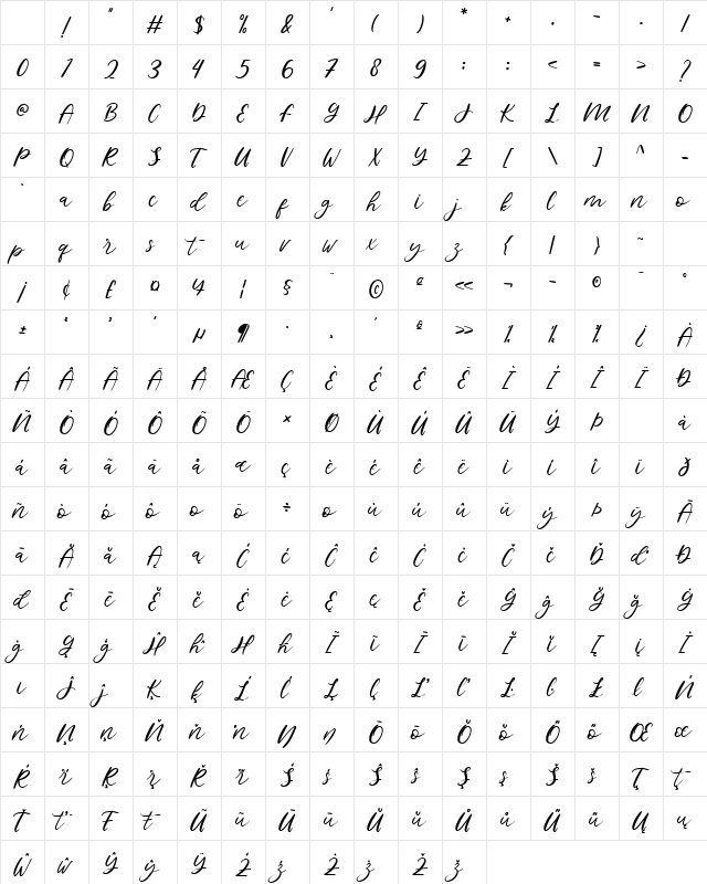 Bready Regular Character Map Bready Regular Character Map