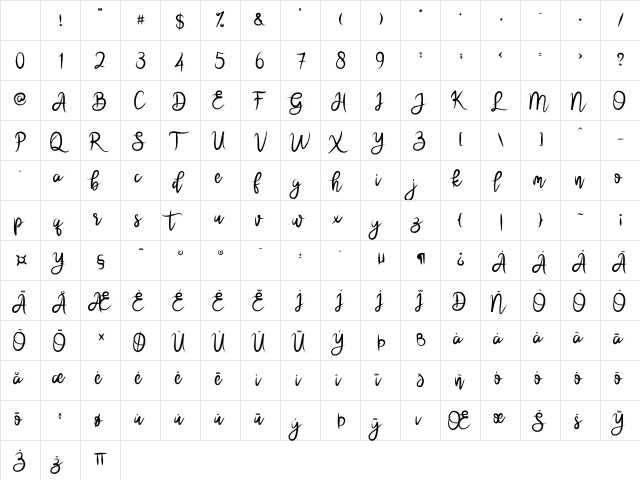brushnyoe Regular Character Map brushnyoe Regular Character Map