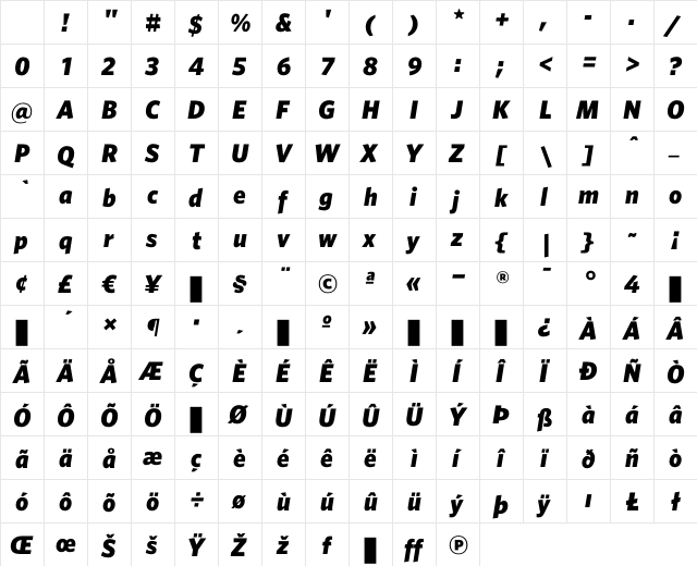 Whitney BlackItalic Character Map