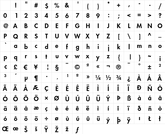 Futura LT Heavy Character Map Futura LT Heavy Character Map