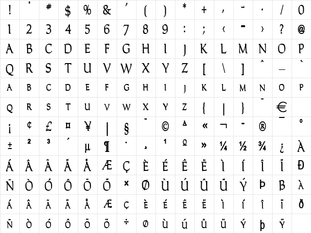 CarlaThin Bold Character Map CarlaThin Bold Character Map