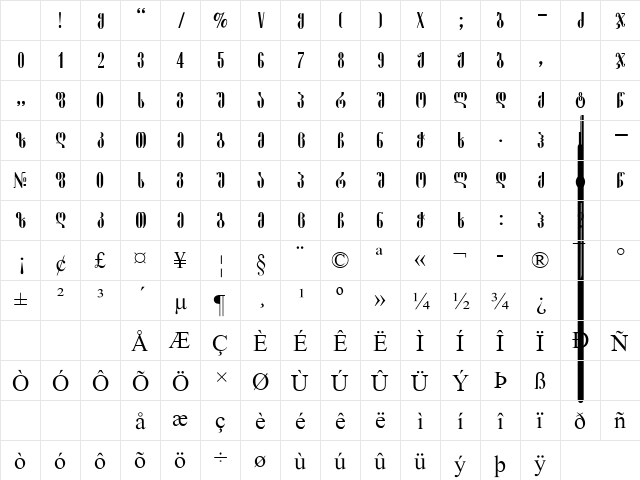 Pakizi TD Regular Character Map