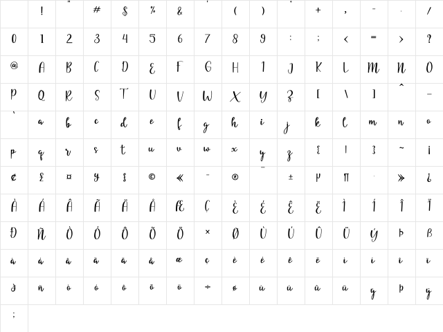 yellia Regular Character Map
