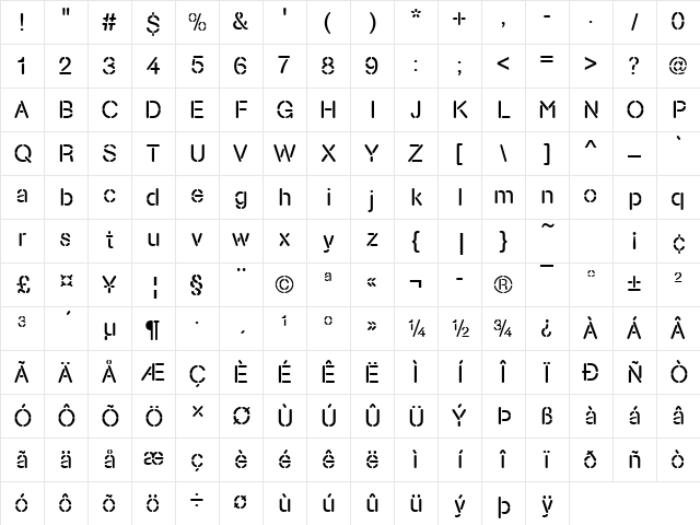 Nimbus Stencil Becker Regular Character Map