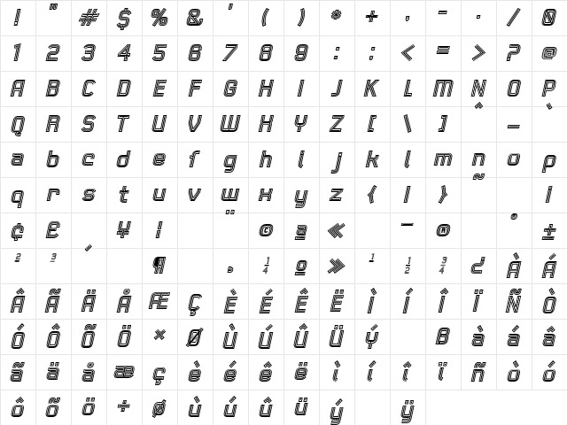 21st OutlineItalic Character Map