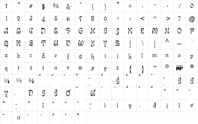 HP-Isabela Regular Character Map