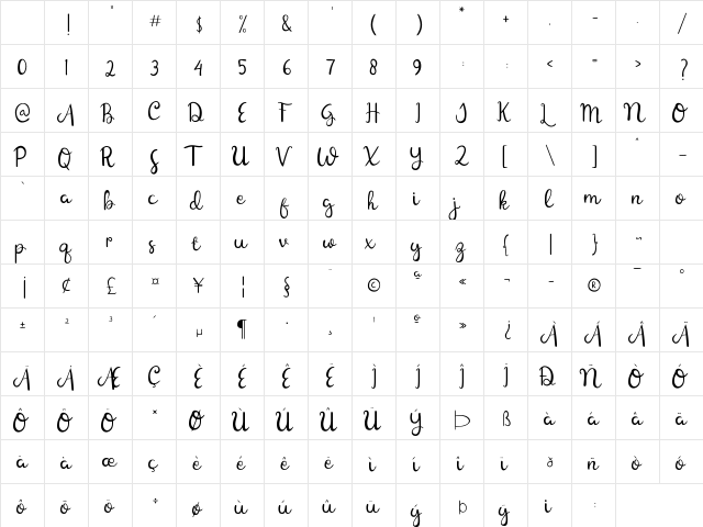 Ballerine Script Regular Character Map Ballerine Script Regular Character Map