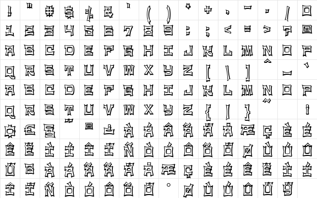 NinjaLine Regular Character Map NinjaLine Regular Character Map