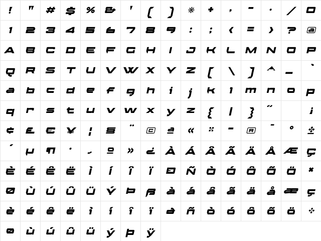 AmbexHeavy Oblique Regular Character Map