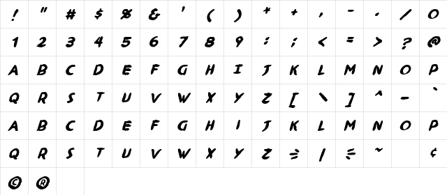 Ninjutsu BB Bold Character Map