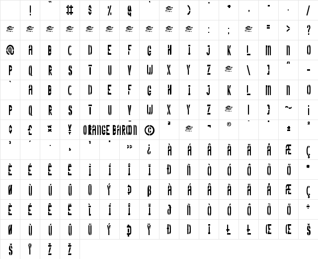Orange Baroon Display Regular Character Map Orange Baroon Display Regular Character Map