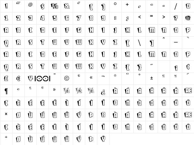 ShoCard Caps NF Regular Character Map