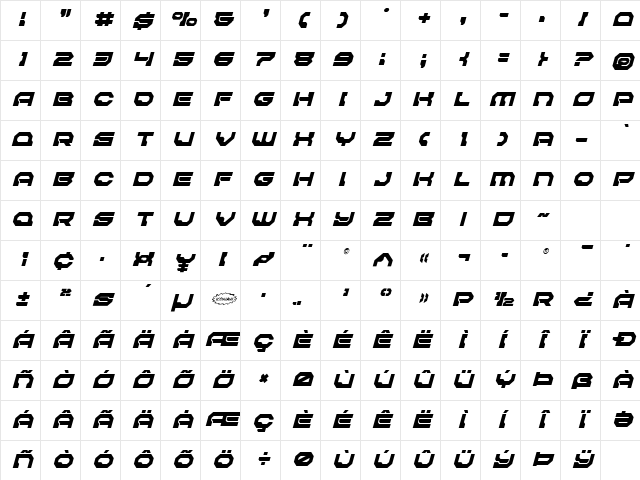 Pulsar Class Solid Title Italic Italic Character Map