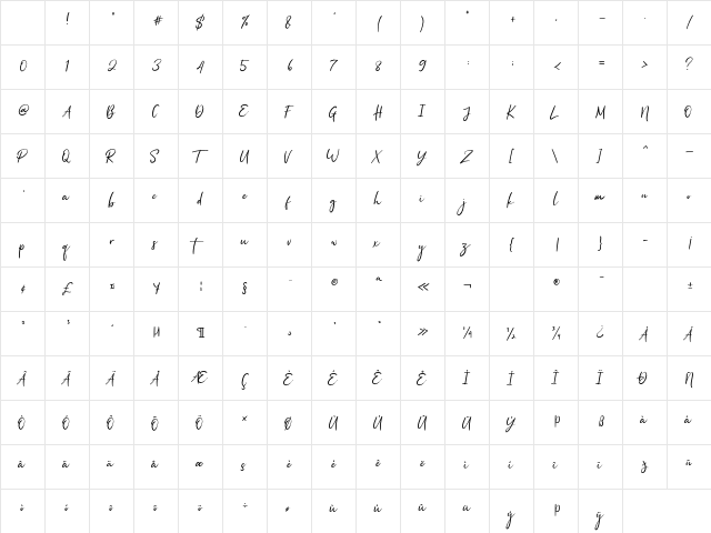 Pagi Senja Regular Character Map