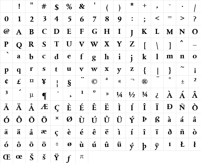 DTLAlbertinaT Bold Character Map DTLAlbertinaT Bold Character Map