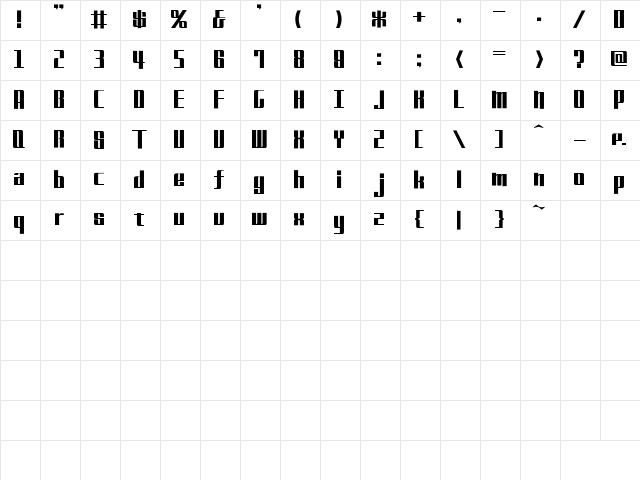 NiseThunderBlade Regular Character Map